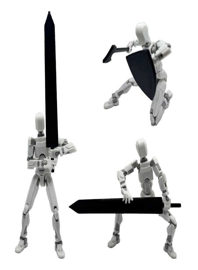 QAONIE 3D Printed Enlarge Body Size 8.1-inch Action Figure Dummy20, Full Body Mechanical Movable Toy, Multiple Accessories, Desk Decoration (Bracket, 3 HandsType, Weapons, Armour) (White) - Image 4